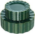 120PCS Dark Green Plastic Plates, Wavy Plates with Gold Rim by QualQuot