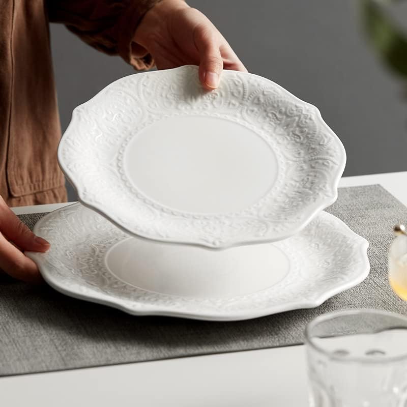 SOUJOY Set of 6 Porcelain Dinner Plate, 10.5'' White Dinner Dish, Embossed Printing Dinnerware Plate for Dinner, Restaurant, Family Party and Kitchen, Microwave, Dishwasher Safe - Image 6