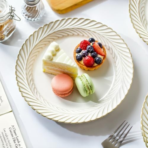 Ceramic 8 inch Dessert Plates, Set of 6, Microwave & Dishwasher Safe, Vintage Farmhouse Small Dinner Plates ; Salad Plates for Kitchen, Cake Serving Stoneware Dishes Housewarming Gift (Wheat Ear) - Image 3