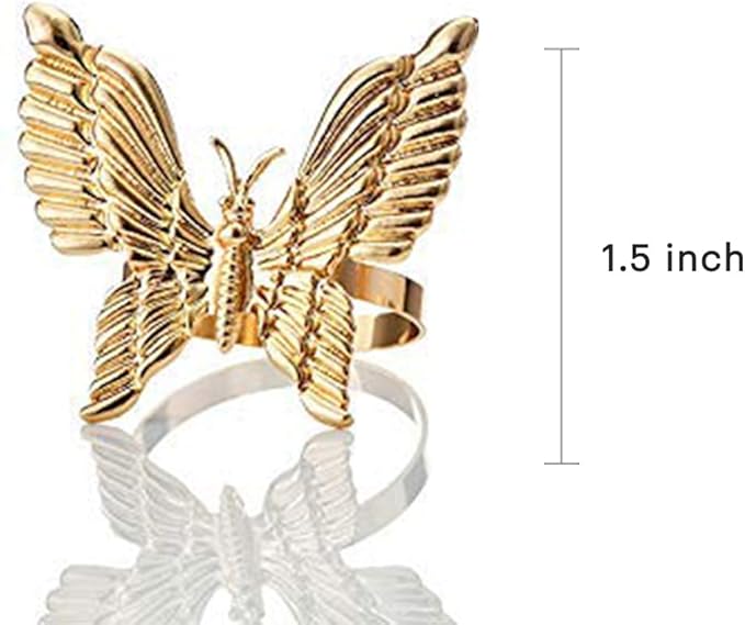 Decozen Set of 4 Gold Napkin Rings in Butterfly Design Festive Table Decor Setting for Holiday Wedding, Birthday, Kitchen, Home Decor Housewarming Gift - Mothers Day Decorations