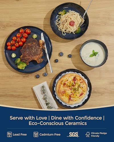 Pokini Plates and Bowls Sets, 16 Pieces Dinnerware Set for 4 with Pasta Bowls, Handmade Dishes Set, Chip Resistant Dishware Sets, Microwave Safe Dinner Set, Designed for Interactive Meals, Starry Blue - Image 4