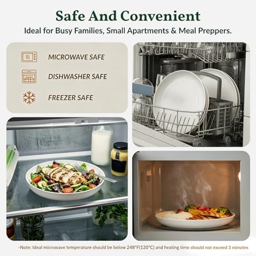Homienly Deep Plates 12 PCS Wheat Straw Plates 9 Inch Unbreakable Plastic Plates for Salad, Sandwich,Bread and Butter Microwave & Dishwasher Safe Reusable Plates for Camping, Picnics (White) - Image 5