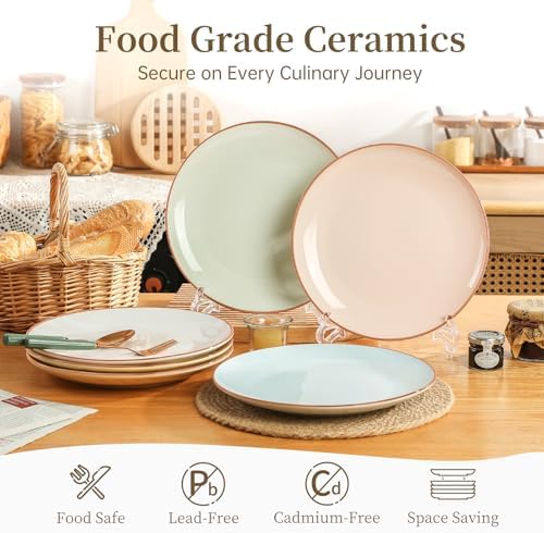 Dinner Plates Ceramic Set of 6, Large 10 Inch Cute Fiesta Plates, Colorful Modern Serving Dishes for Salad Pasta Steak and Kids Daily Meals, Microwave Dishwasher Safe, Assorted Candy Hue - Image 3