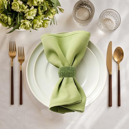 COTTON CRAFT Glitz Handmade Beaded Napkin Rings - Set of 12 - Green - Image 4