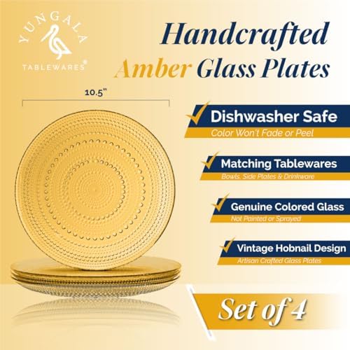 Amber Hobnail Dinner Plates Set of 4 Pressed Glass 10.5 Inch - Image 2
