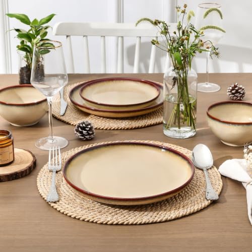 DOMICREVERY Ceramic Dinnerware Sets for 4, 12 Piece Plates and Bowls Sets - Image 4