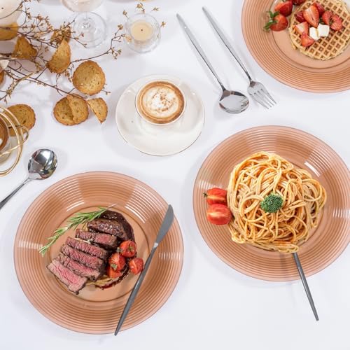 FLOWERCAT 100PCS Clear Brown Plastic Plates - Heavy Duty Plastic Plates Disposable for party &Wedding - Serve for 50Guests party (10inch & 7inch)(Mocha Mousse) - Image 5