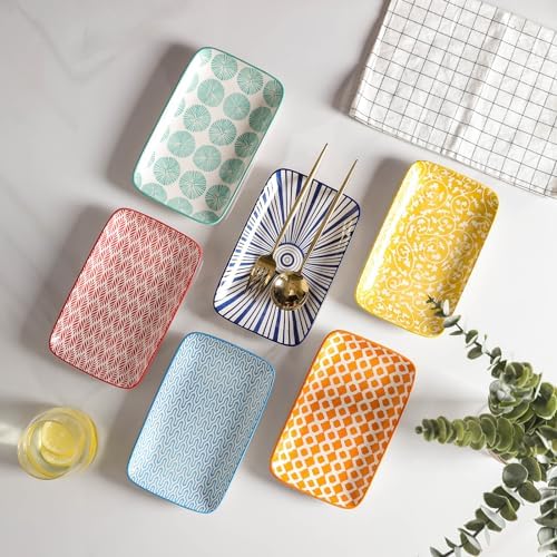 Selamica Ceramic Rectangular Salad Plates Set of 4, Small Serving Plates for Appetizers, Sushi, Fruit, Assorted Colors - Image 3