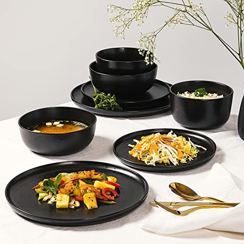 Gibson Elite James Street Stoneware Matte Reactive Double Bowl Dinnerware Set - Pepper Black, Service for 4 (16pcs) - Image 2
