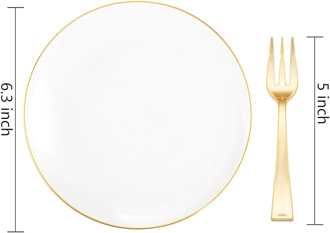Festiva 400Pcs Gold Dessert Plates 6.3" with Forks 5"- 200PCS Small Disposable Dessert/Cake/Appetizer Plates and 200PCS Forks - Serve 200 Guests for Birthday Party& Wedding &Valentine's Day