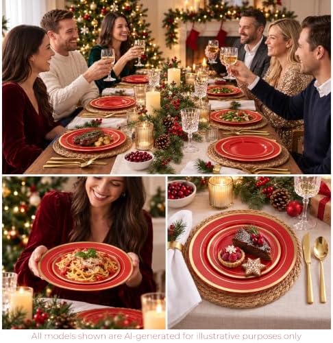 BESTVIP 200PCS Red with Gold Plastic Plate - Image 3