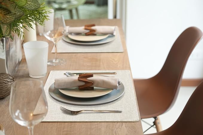 homing Cotton Linen Placemats Set of 12, Cloth Washable Farmhouse Dining Table Mats for Indoors & Outdoors, Easy to Clean, Neutral Beige, 13 x 19 Inch