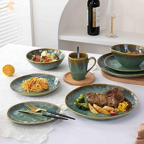 Henten Home Ceramic Dessert Plates, 8.5 Inch Salad Plate Set of 4, Porcelain Snack Serving Dishes for Cake, Kitchen, Microwave & Dishwasher Safe, Reactive Glaze (Green) - Image 4