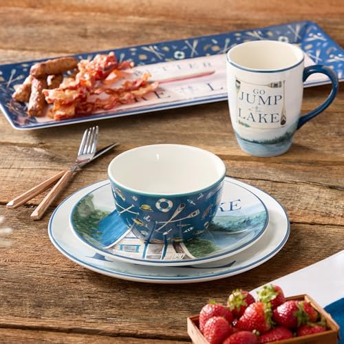 Wake at the Lake 9-Inch Dessert Plates, Set of 4, Lakeside-Inspired Designs with Water Scenes & Cabins, Durable Ceramic, Dishwasher Safe, Charming Tableware for Desserts, Snacks & Appetizers - Image 7