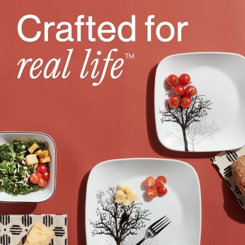 Corelle Vitrelle 18-Piece Service for 6 Dinnerware Set Triple Layer Glass and Chip Resistant, Lightweight Square Plates and Bowls Set, Timber Shadows - Image 6