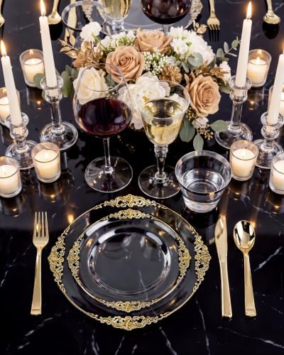 Nervure 600Pcs Clear and Gold Plastic Plates, Dinnerware Set for 100 Guests - Image 2