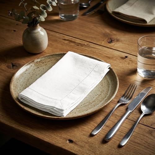 The Beer Valley Set of 4 Flax Hemstitch Cloth Napkins 20x20 Inch - White - Image 5