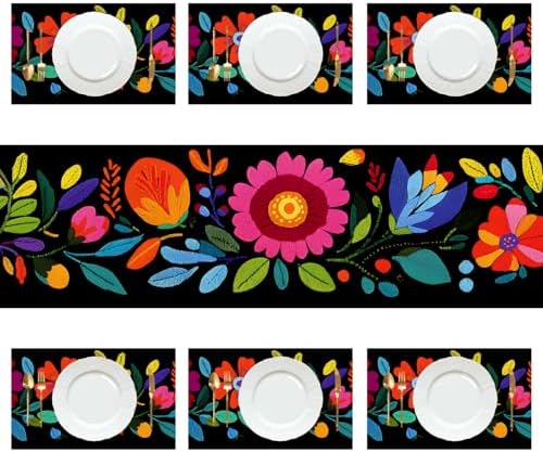 ANNA QUEEN Boho Floral Table Runner and Placemats Set of 6 – 13"x72" Table Runner & 12"x18" Placemats, Colorful Folk Embroidery Style Dining Table Decor - Image 3