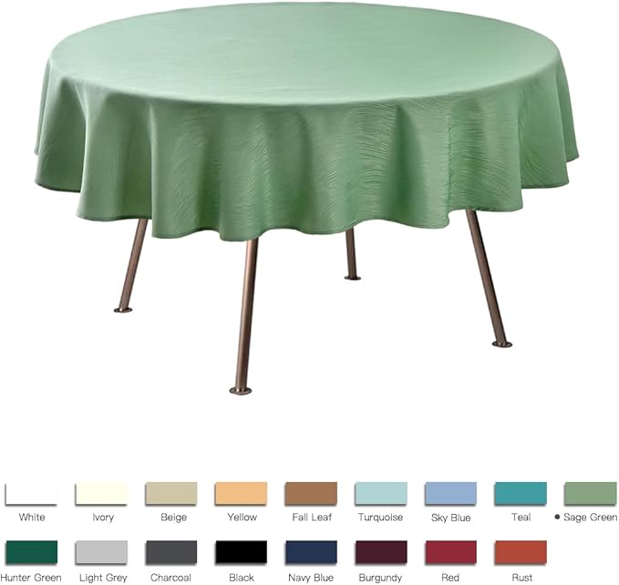maxmill Round Jacquard Tablecloths Swirl Design Spillproof Wrinkle Free Heavy Weight Soft Table Cloth for Circular Table Cover of Buffet Banquet Parties Holiday Dinner Round 90 Inch Sage Green