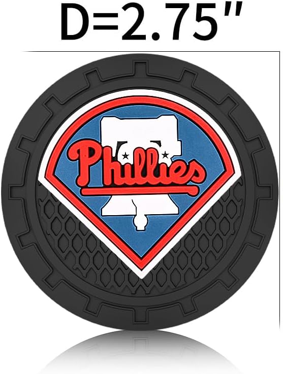 Silicone Phillies Car Cup Holder Coasters,Baseball Fans Car Coasters for Phila Phillies Fans, Non-Slip Universal Fit Cup Holder Insert