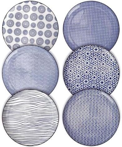 Porcelain Dessert Plates Appetizer Plates, Salad Plates, Small Plates - Dishwasher, Microwave, Oven Safe (Vintage Blue, 8 Inch) by Amazingware