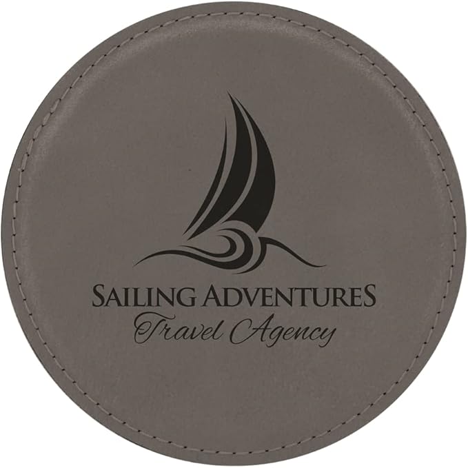 Custom Engraved Coasters | Personalized Leather Coaster | Set of 6 | Drink Coasters with Holder | Laser Engraved | Tabletop Protection | Gift for Couples (Round 4", Gray w/Black)