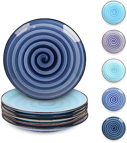 Selamica Ceramic Dessert Plates Set of 6,6 Inch Appetizer Plate for Kitchen for Cake Snacks Side Dish, Microwave Dishwasher Safe, Gradient Blue by Selamica