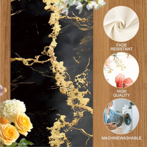 ANNA QUEEN Gold and Black Marble Table Runner and Placemats Set of 6 – Elegant 13"x72" Table Runner with 12"x18" Placemats, Luxury Dining Table Decor for Kitchen, Modern Home Décor, Party - Image 4