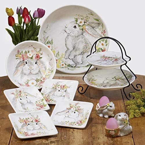 Sweet Bunny Set of 4 CANAPE PLATES, 6 Inch Assorted Ceramic Appetizer Plates, Easter Bunny Designs, Perfect for Small Bites, Desserts, and Entertaining, Spring Tabletop - Image 4