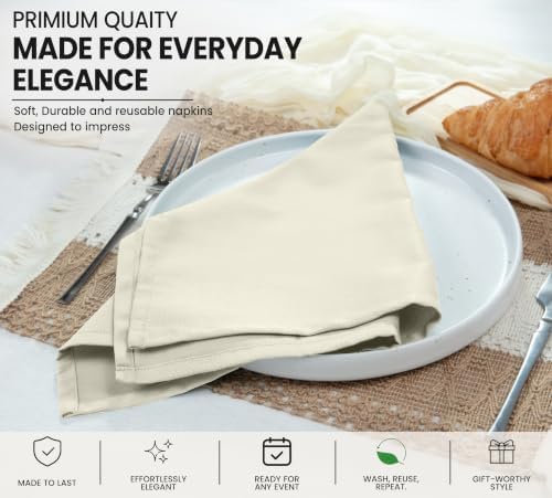 Ruvanti Cloth Napkins Set of 6, Cotton Enrich 18”x18” - Ivory - Image 4