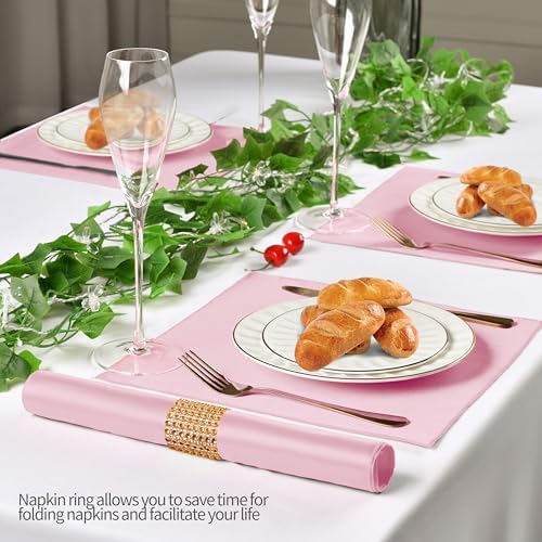 Pink Satin Napkins and Napkin Rings Set, 100 Pack, 12 x 12 Inch - Image 3