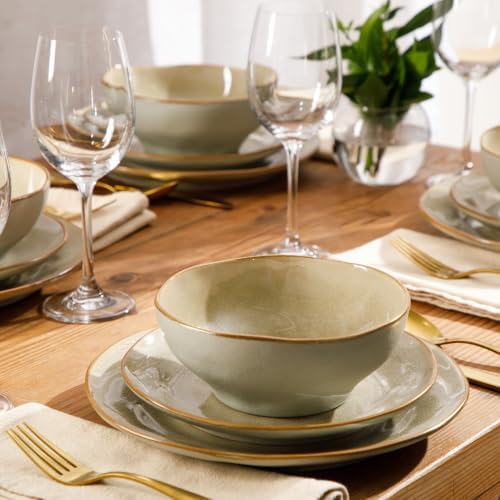 Gibson Elite Plates and Bowls Set, 12 Piece Dinnerware Set for 4, Beige - Image 2