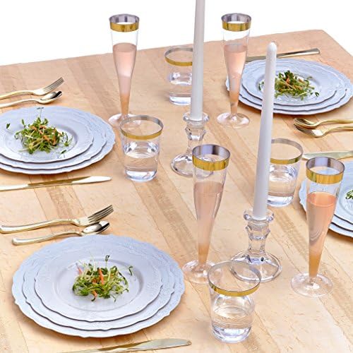 Silver Spoons Disposable Dinnerware Set|Vintage Collection, 10 Servings, Grey (Pack of 2) - Image 7