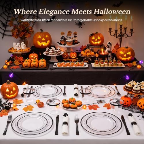 Goodluck 350 Pcs Clear Black Disposable Plastic Party Plate Cup Napkin Sets - Image 5
