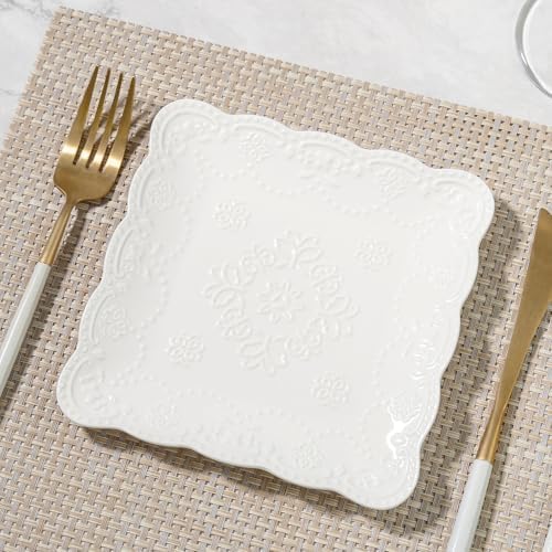 White Small Dessert Plates Set of 4,Ceramic Dinner Plates 6 Inch for Appetizer, Fruits, Cake, Microwave Safe,Christmas Gift,Relief Style - Image 7