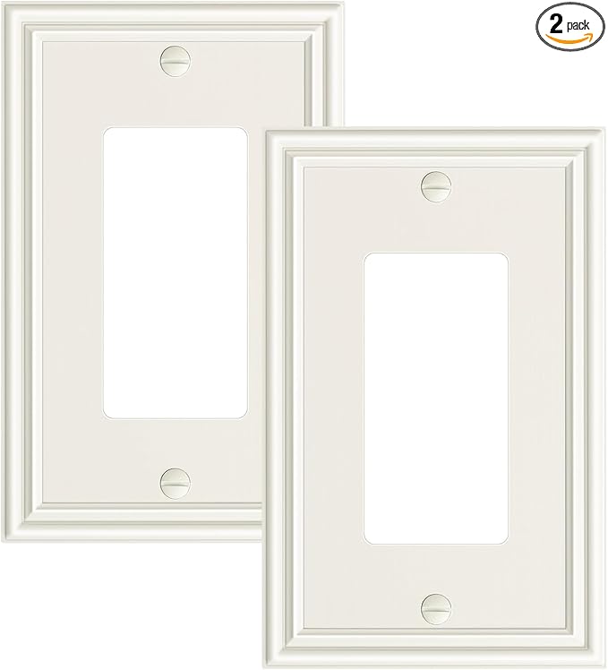 2-Pack Decorator Outlet Cover Plate, Light Almond Decorative Switch Plates and Outlet Covers, Durable Zinc Alloy Wall Plates for Electrical Outlets, Receptacle, GFCI Outlet, Dimmer Switch