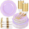 Liacere 175PCS Purple Plastic Plates-Disposable Lavender Plates 25guest Baroque Plastic Dinnerware include 50Plates, 25Pack Pre Rolled Napkins with Silverware 25Cups for Party & Wedding & Baby Shower by Liacere