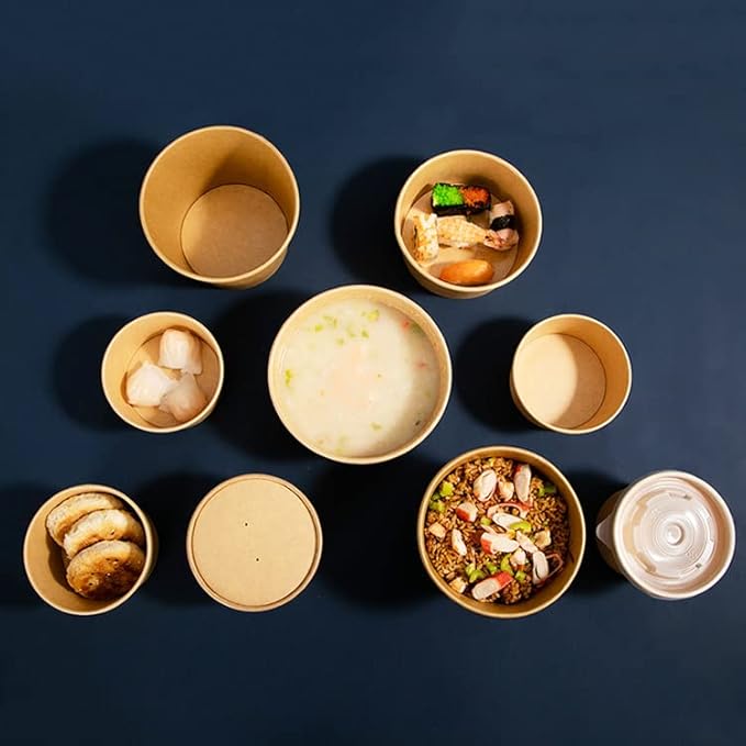 DI QIU REN 50 Pack 12oz Soup Containers with Vented Lids, Disposable Paper Soup Bowls Ice Cream Soup Cups, Microwavable and Freezer Safe for Hot Drinking, Food, Ice Cream (50 Pcs - Kraft, 12 oz)