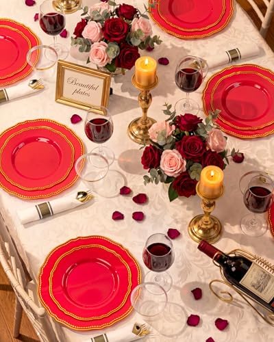 Hioasis 350 Pcs Red Gold Plastic Plates Wedding & Party - Image 5