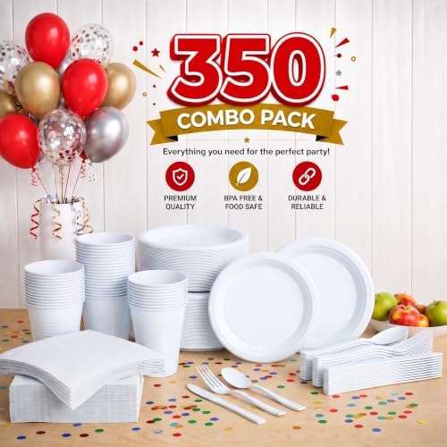 Exquisite 182 Pcs White Plates and Napkins Party Supplies Plate Sets - Image 3