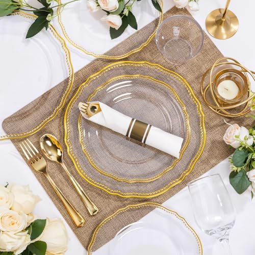 Hioasis 175 Pcs Clear Gold Plastic Plates Wedding & Party - Image 3