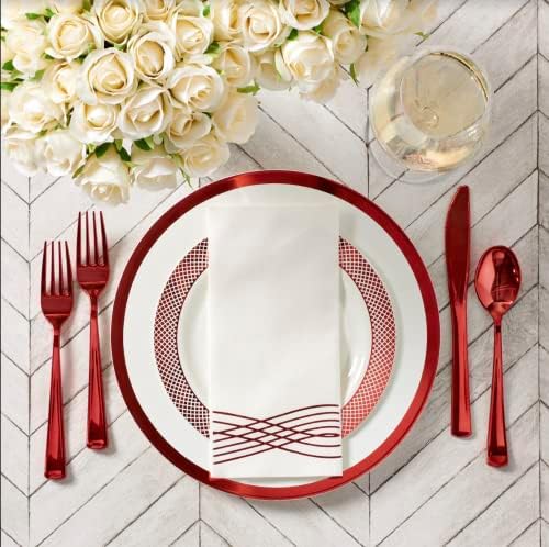By Madee HEAVYWEIGHT White and Red Plates for Party Set 175 Pc - Image 3