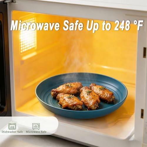 Wheat Straw Plate 8 Inch, Unbreakable Dinner Plates Set of 8, Microwave & Dishwasher Safe Kids Plates for Cake, Dessert, Side Salad, Plastic Plates Reusable for Camping, Kitchen, RV - Multi - Image 4