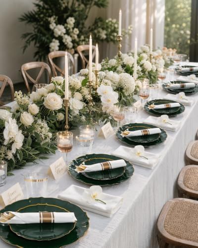 bUCLA 175PCS Green Plastic Plates - 25 Guests Gold Rim for Party, Wedding - Image 6