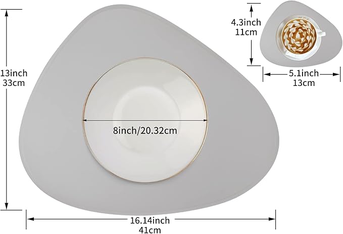 Faux Leather Placemats and Coasters Set of 2, Round Leather for Dinner Table Mats Heat Resistant Non-Slip Insulation Coffee Mats Kitchen Place Mats Nordic Style (Light Gray, 2 Placemats+2 Coasters)