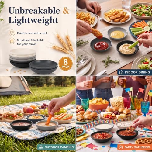 4in Soy Sauce Dish, Unbreakable Dipping Bowls Set of 8 - BlackBeige - Image 6
