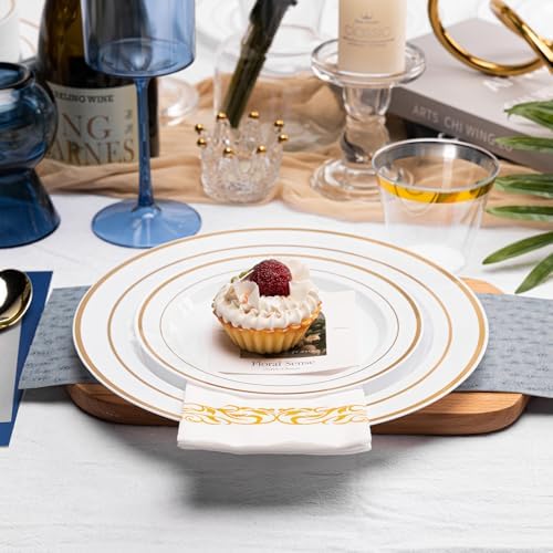 N9R 700PCS White and Gold Plastic Plates, Disposable Dinnerware Set - Image 5