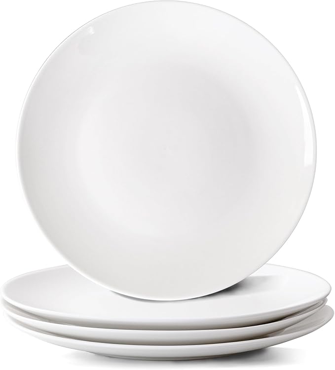 White Dinner Plates Set of 4, Extra Large 12 Inch Dinner Plates, Oversized Ceramic Plates for Main Dishes, Microwave and Dishwasher Safe, 30.7Cm