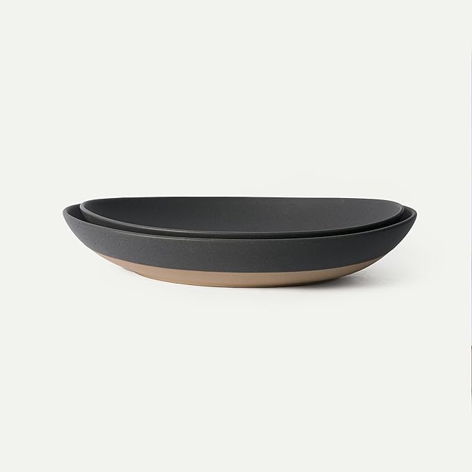 MORA Mega and Giant Serving Dishes Set of 2, 16 inch and 14 inch Ceramic Pottery Oval Platters - Microwave, Oven and Dishwasher Safe - Liquorice