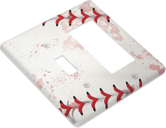 Light Switch Cover Baseball Sports Ball Game 2 Gang Toggle Rocker Combo Socket Cover Wall Plates Decorative Switch Plates and Outlet Covers for Bathroom Bedroom Decor